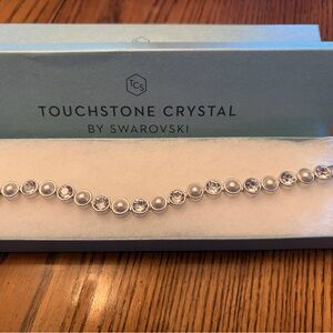 Touchstone Crystal Silver Bracelet with White Pearls and Clear Crystals